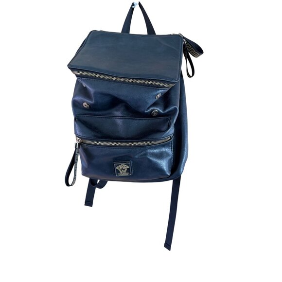 Versace Parfums Mens Faux Leather Black Backpack with Gold Details Modern - Picture 2 of 12